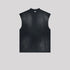 A black sleeveless muscle tee with mock neck and washed effect displayed flat against light gray background