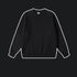 Black crewneck sweatshirt with ribbed collar, cuffs and hem displayed against black background