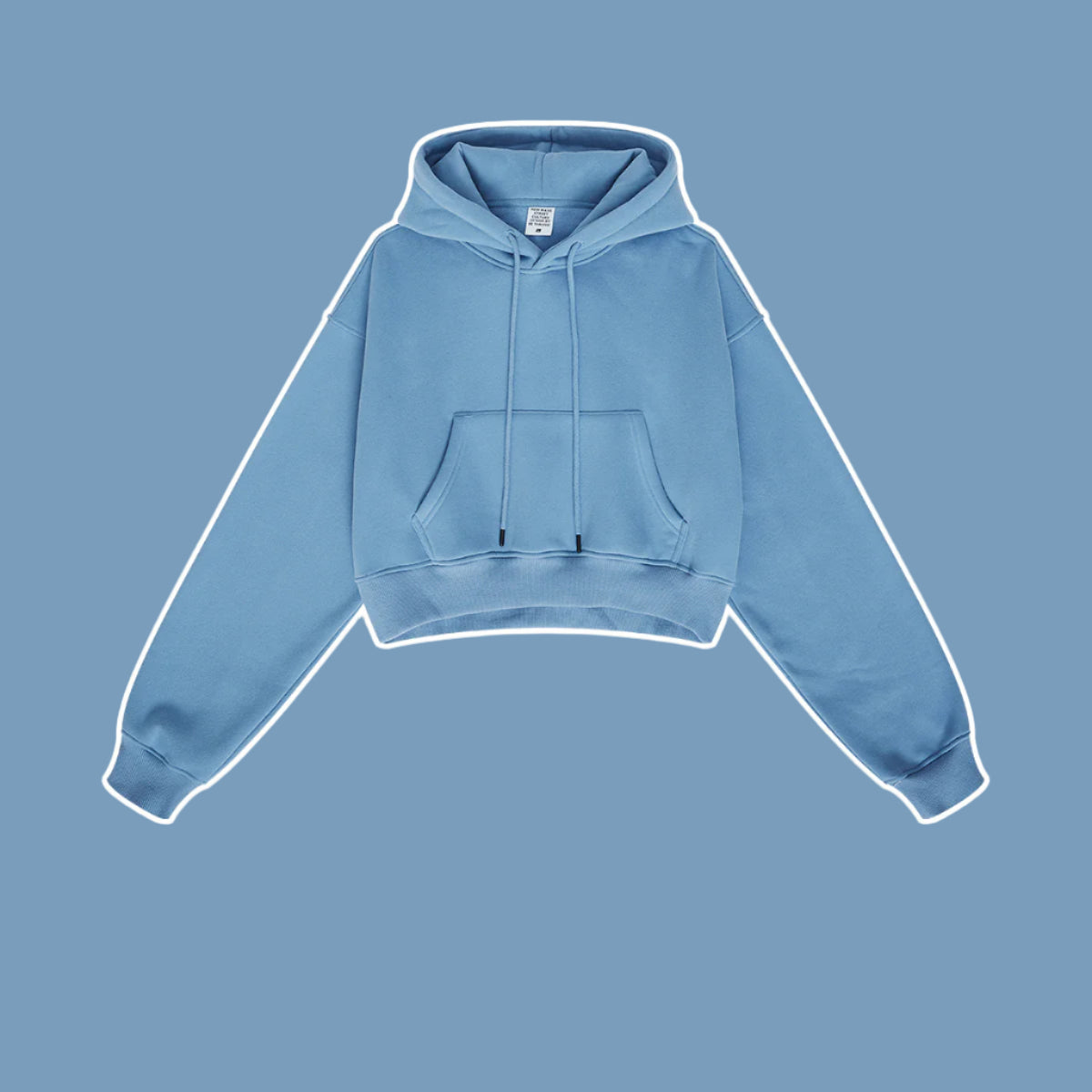 Sky Blue Cropped Hoodie – Trendy Women's Hoodie – A soft blue cropped hoodie with a relaxed fit, front pocket, and adjustable drawstrings
