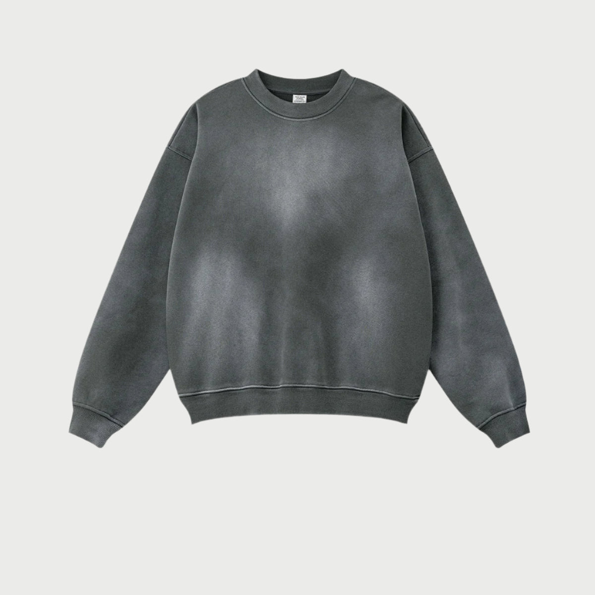 Dark gray sweatshirt with brushed cotton finish, featuring classic crewneck design