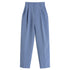 Light blue pleated trousers with high waist and double button detail