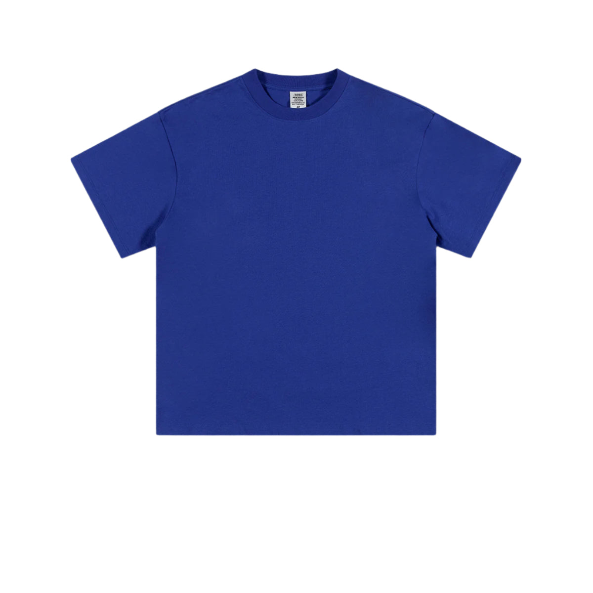 Royal blue crew neck t-shirt with short sleeves and standard fit, shown flat on white background