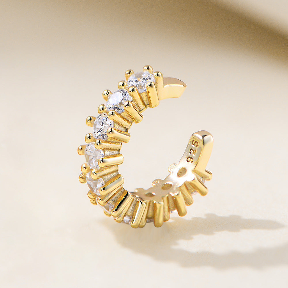925 silver C-shaped gold hoop ear cuff with CZ crystals