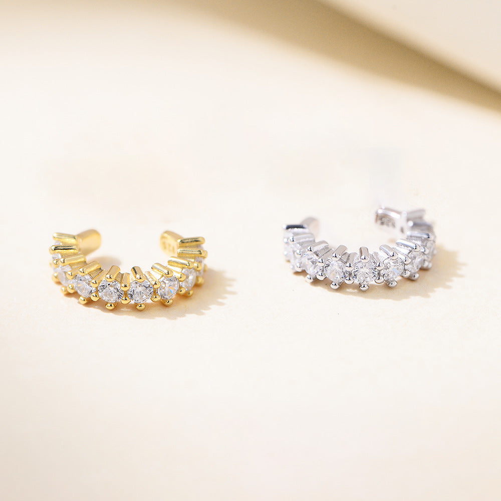 925 silver C-shaped gold hoop ear cuff with CZ crystals