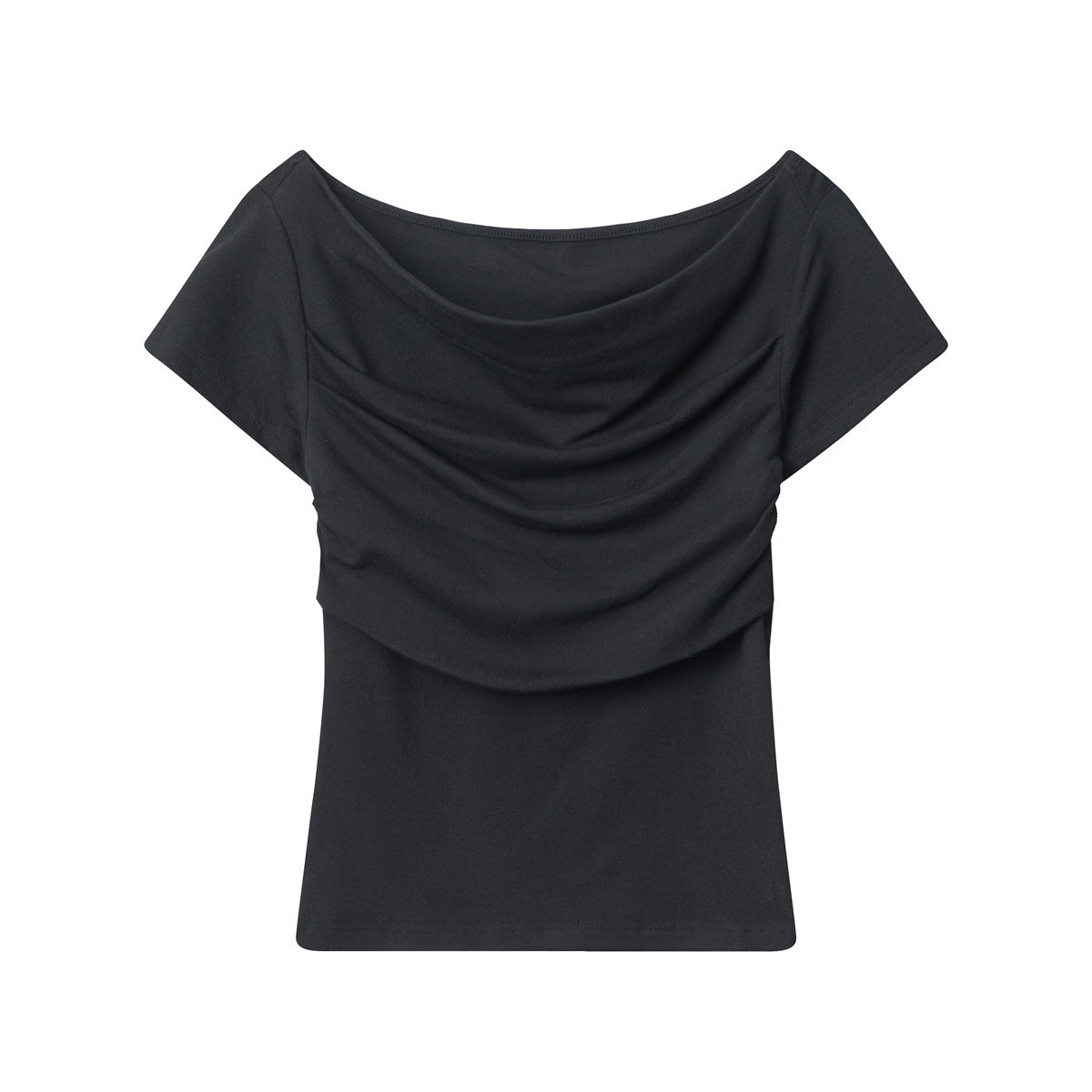 Gray draped off-shoulder top with ruched detailing