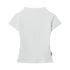 White ribbed fitted t-shirt with mock neck design and short sleeves, basic wardrobe essential back view