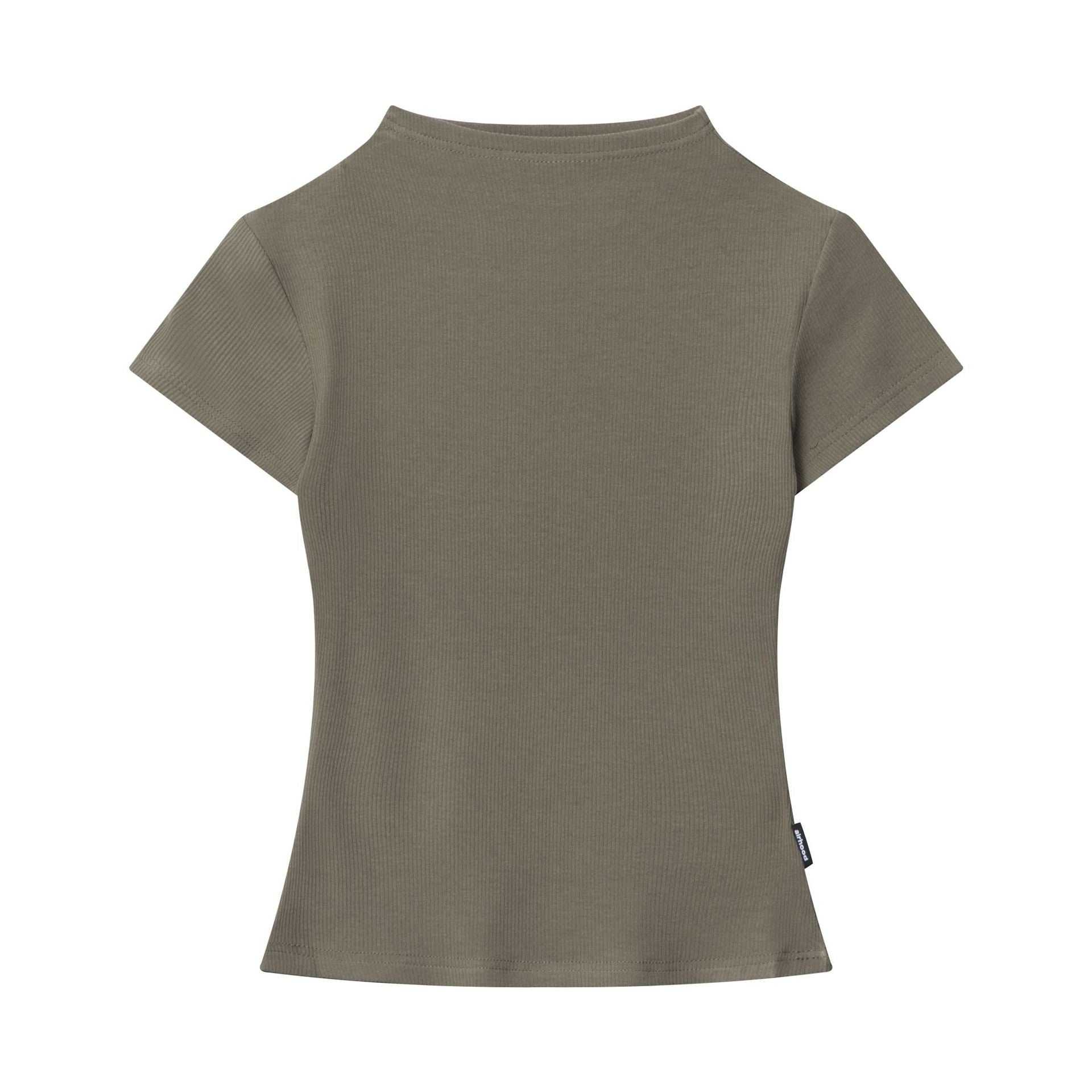 Mint mock neck t-shirt with ribbed texture and fitted cut, casual wardrobe staple back view