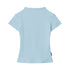 Blue fitted t-shirt with mock neck design, featuring soft ribbed fabric and slim fit back view
