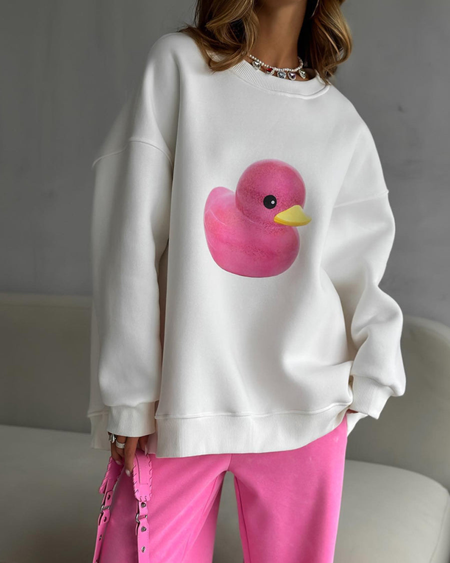 Sudadera de mezcla de algodón de gran tamaño con estampado de pato