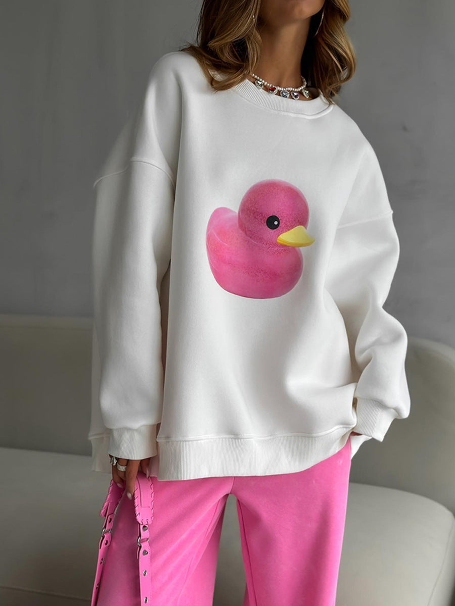 Oversized Cotton Blend Duck Print Sweatshirt