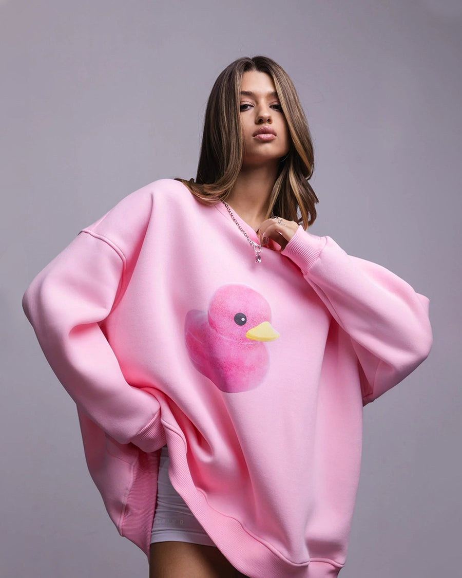 Sudadera de mezcla de algodón de gran tamaño con estampado de pato