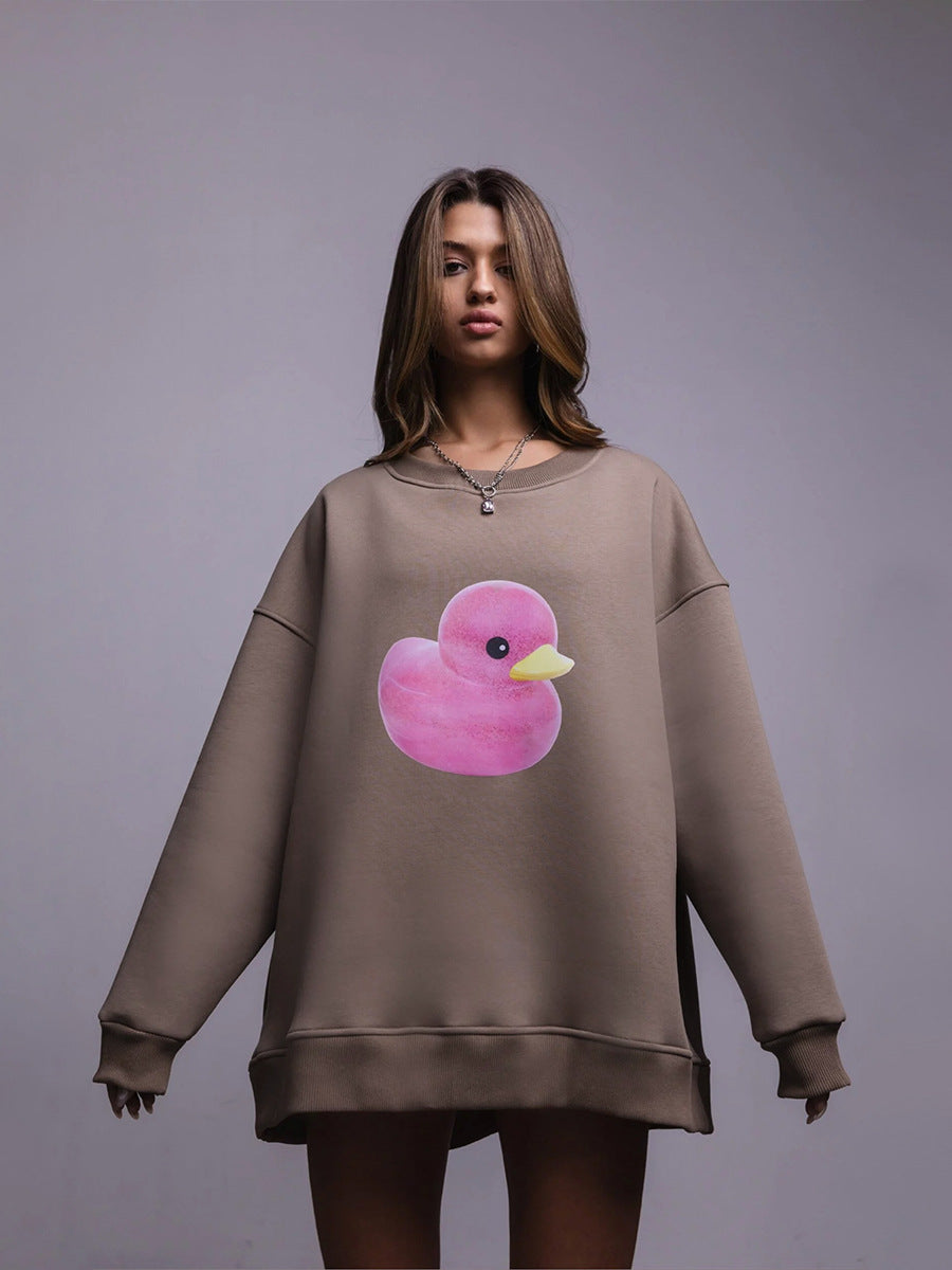 Oversized Cotton Blend Duck Print Sweatshirt