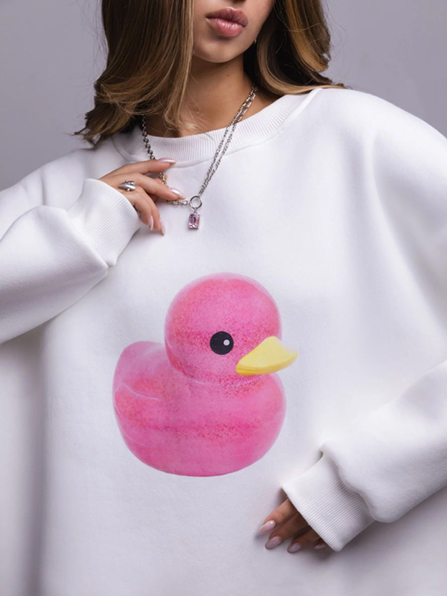 Oversized Cotton Blend Duck Print Sweatshirt