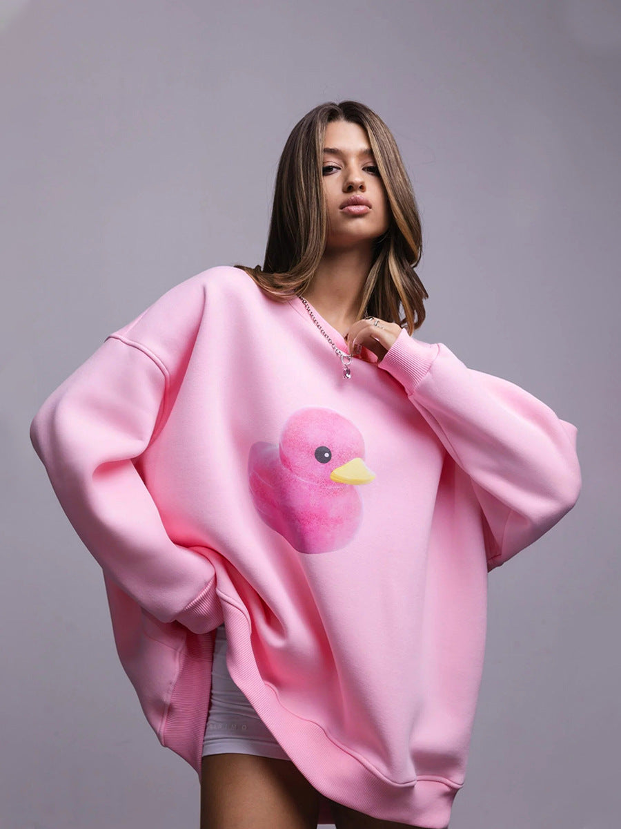 Oversized Cotton Blend Duck Print Sweatshirt