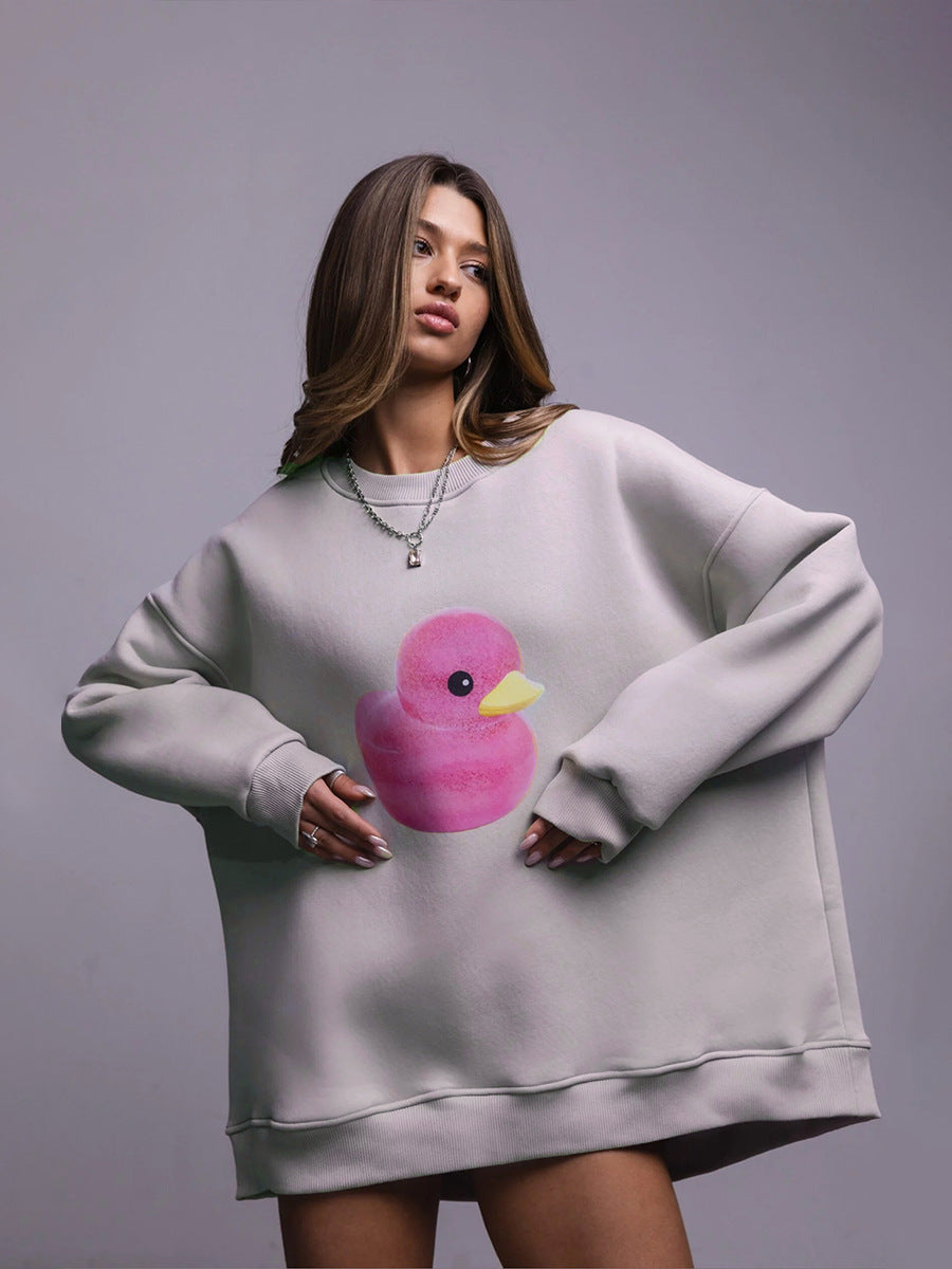 Oversized Cotton Blend Duck Print Sweatshirt