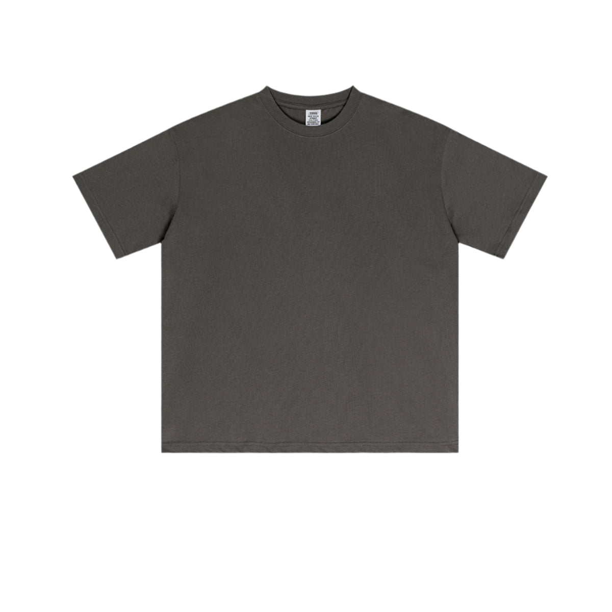 Charcoal gray oversized t-shirt with clean neckline, short sleeves and boxy cut, offering versatile wardrobe essential in premium cotton