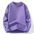 Purple crewneck sweater with white laced sleeve detail
