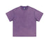 Product shot of purple acid-washed oversized t-shirt with crew neck and short sleeves on plain background