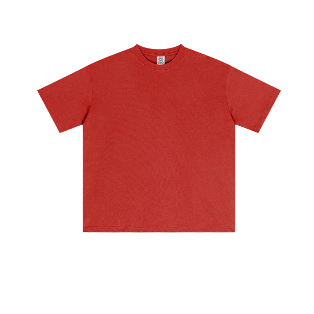 Rust red oversized t-shirt with clean crewneck, short sleeves and relaxed fit, featuring soft cotton fabric with minimal design elements