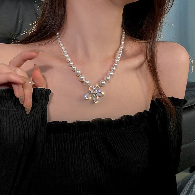 Pearl Crystal Butterfly Gold Plated Necklace