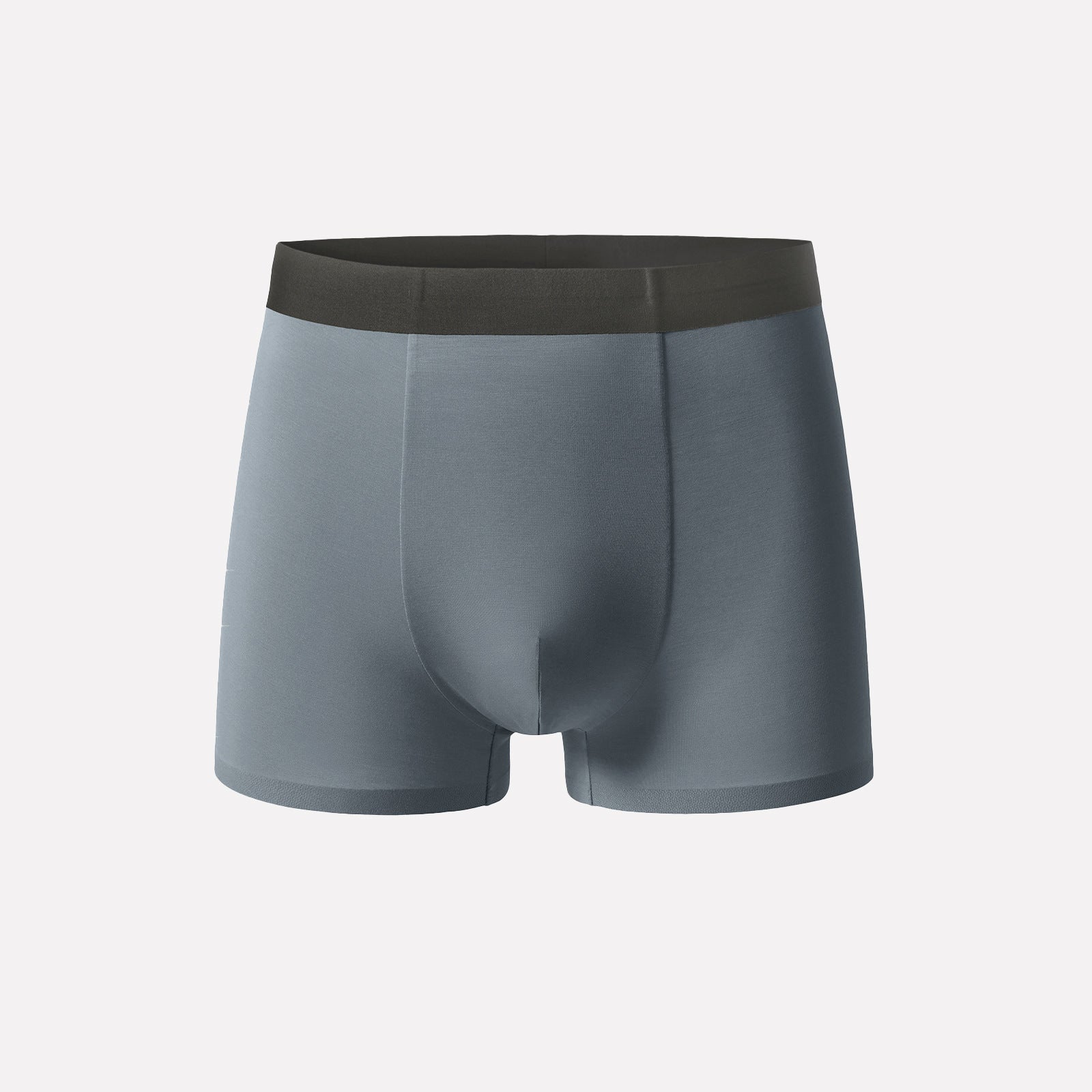 Charcoal Gray men's boxer briefs with dark waistband, highlighting premium stitching and superior comfort design
