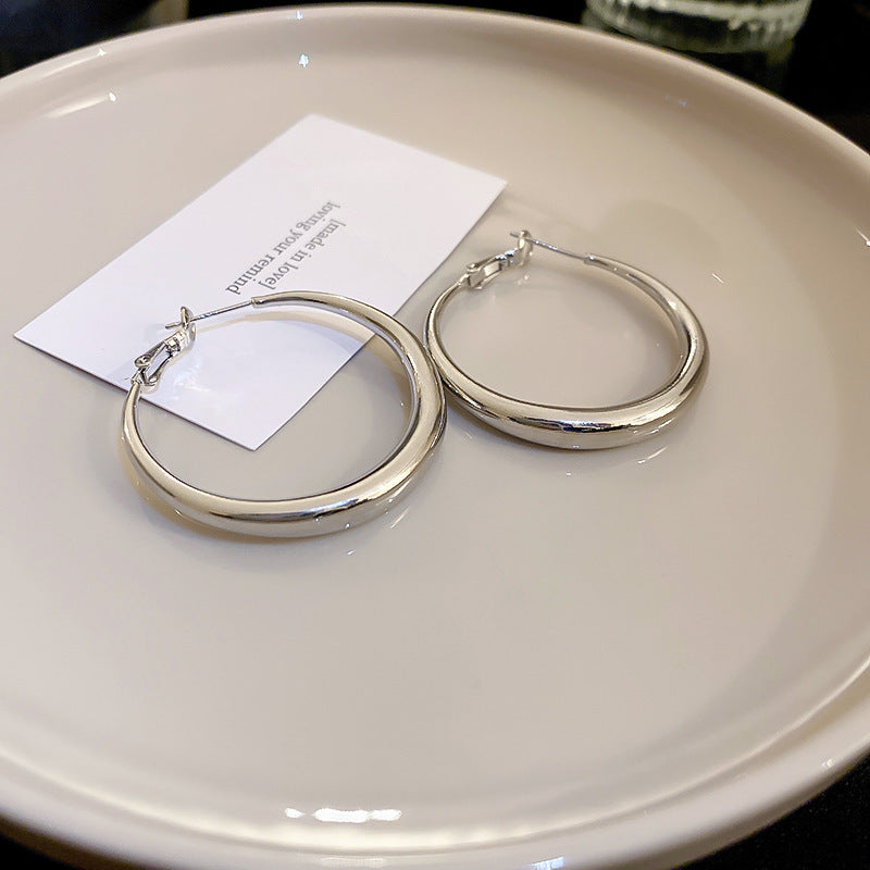 Modern Round Silver-Plated Hoop Earrings | Minimalist Circle Statement Hoops