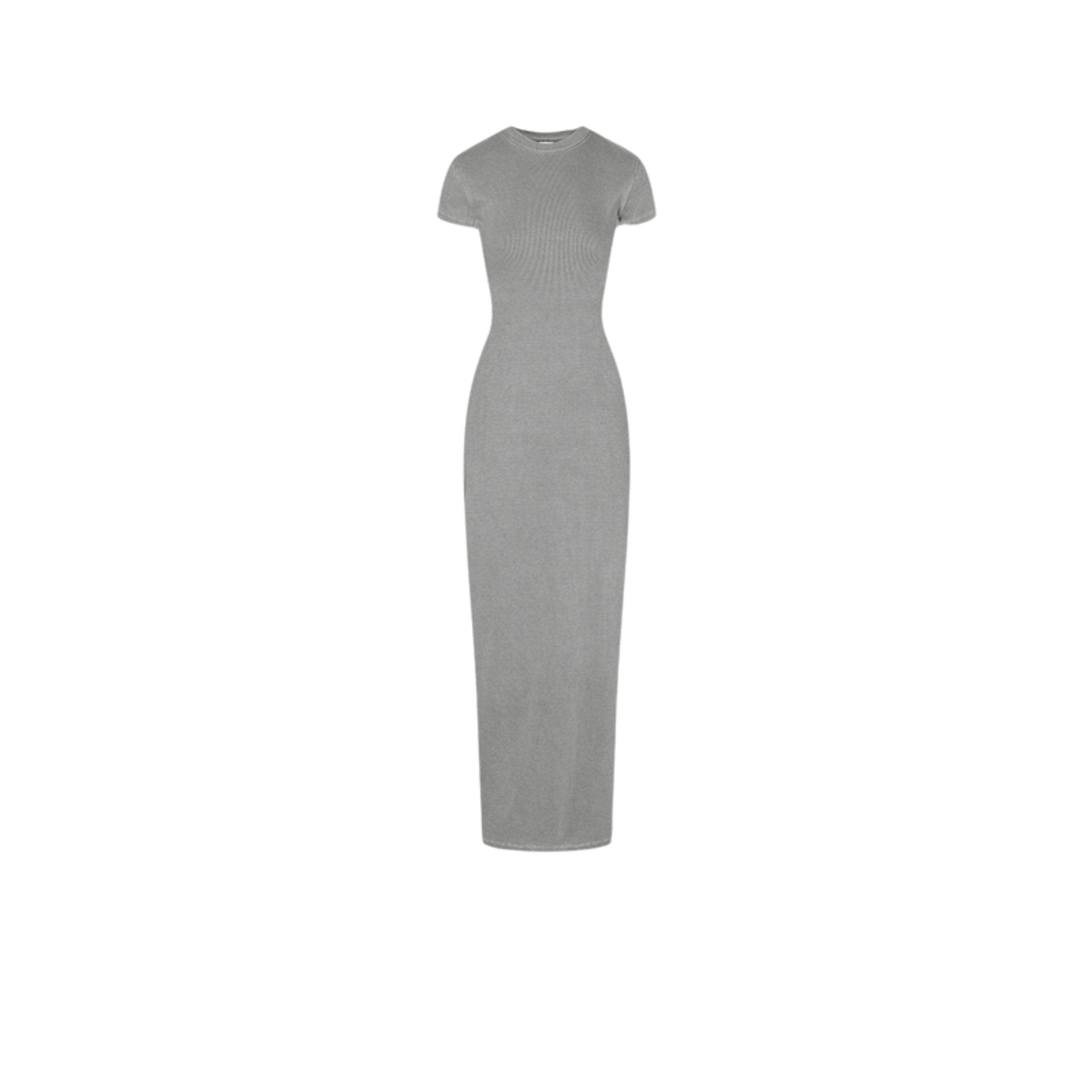 A chic light grey sleeveless maxi dress with a minimalist design, perfect for elegant styling.