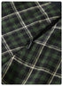 Close-up of zipper detail on green plaid fabric against dark background
