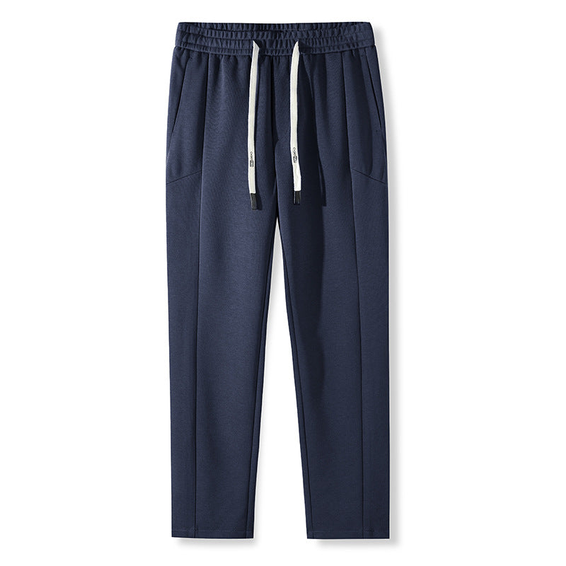 Navy blue pants with white drawstring