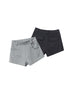 Gray and black shorts displayed side by side showing color options and pocket details