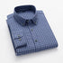 Medium blue check shirt with small white grid pattern and button-down collar construction