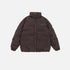 Flat lay product photos of black and brown puffer jackets