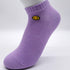 Lavender purple ankle sock with yellow smiley face embroidered detail