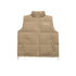 Tan puffer vest with white NEIGTR STUDIO logo on chest, featuring stand collar and side pockets against white background