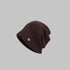 Rich brown beanie with relaxed style and discreet brand emblem, perfect for fall fashion
