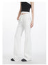 White flared yoga pants with drawstring waist and side pockets