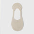 Cream-colored no-show sock liner with ribbed texture and elastic top band, shown on white background