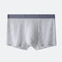 Men's gray boxer briefs with subtle printed pattern and dark waistband, showcasing lightweight fabric and contoured fit