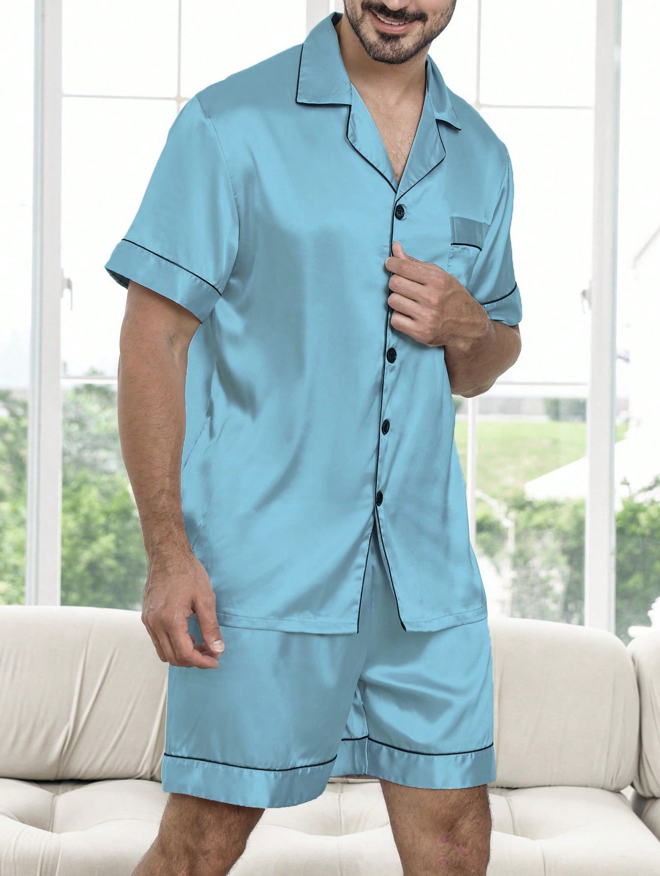 Men's Summer Silk-Like Pajama Set
