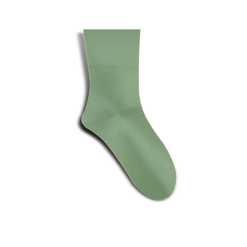 A single sage green crew sock displayed against white background, showing smooth seamless construction and mid-calf length