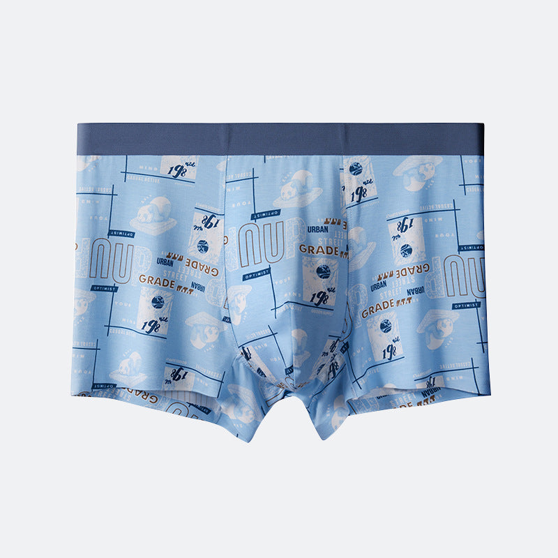 Rock blue men's boxer briefs with retro urban grade pattern and vintage style graphics