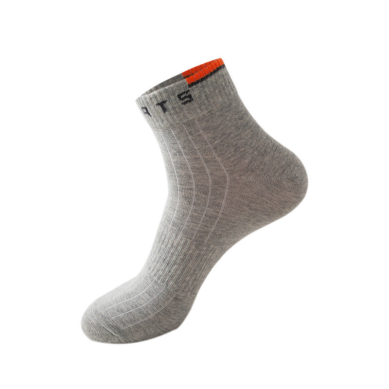 Gray ankle sock with orange-accented cuff and "SPORT" branding, displayed on an invisible foot form