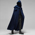 unisex long blue cloak with oversized hood side angle
