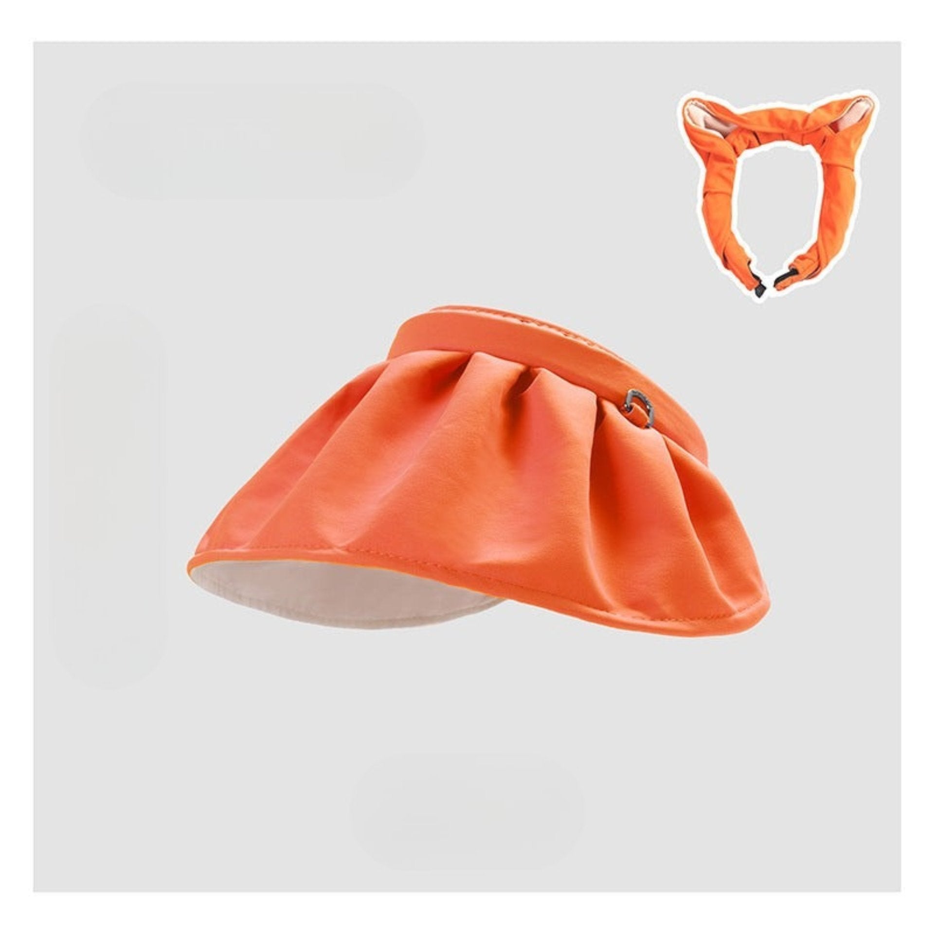 A vibrant orange shell-style hat with a gathered headband, offering a playful and modern look.
