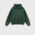 Green zip-up hoodie displayed flat against white background showing front pocket detail