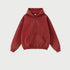 Burgundy zip-up hoodie with kangaroo pocket and ribbed cuffs on white background