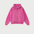 Bright pink zip-up hoodie with kangaroo pocket displayed flat against white background
