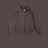 Dark gray hoodie with front kangaroo pocket and ribbed cuffs on dark background