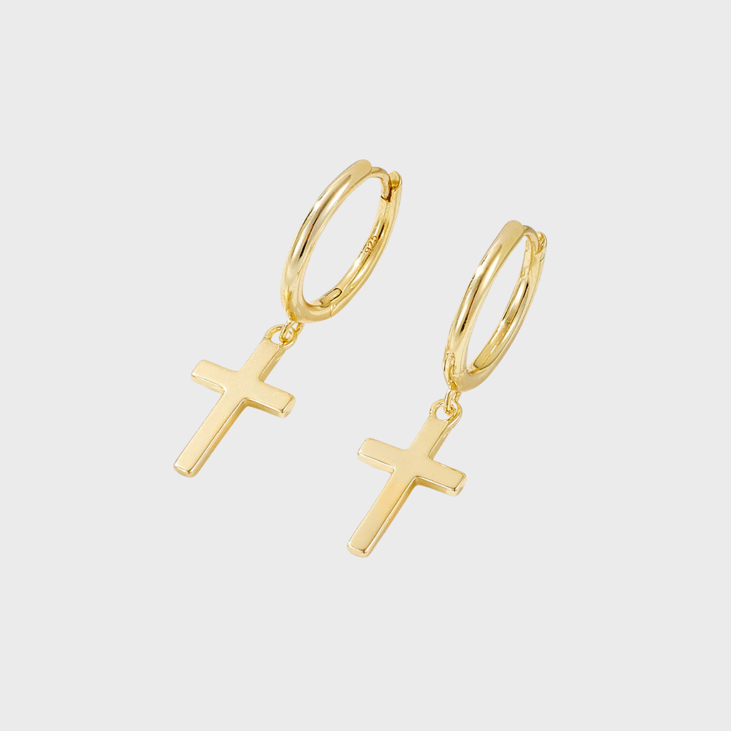 Gold cross dangle earrings with hoop design, minimalist and elegant style