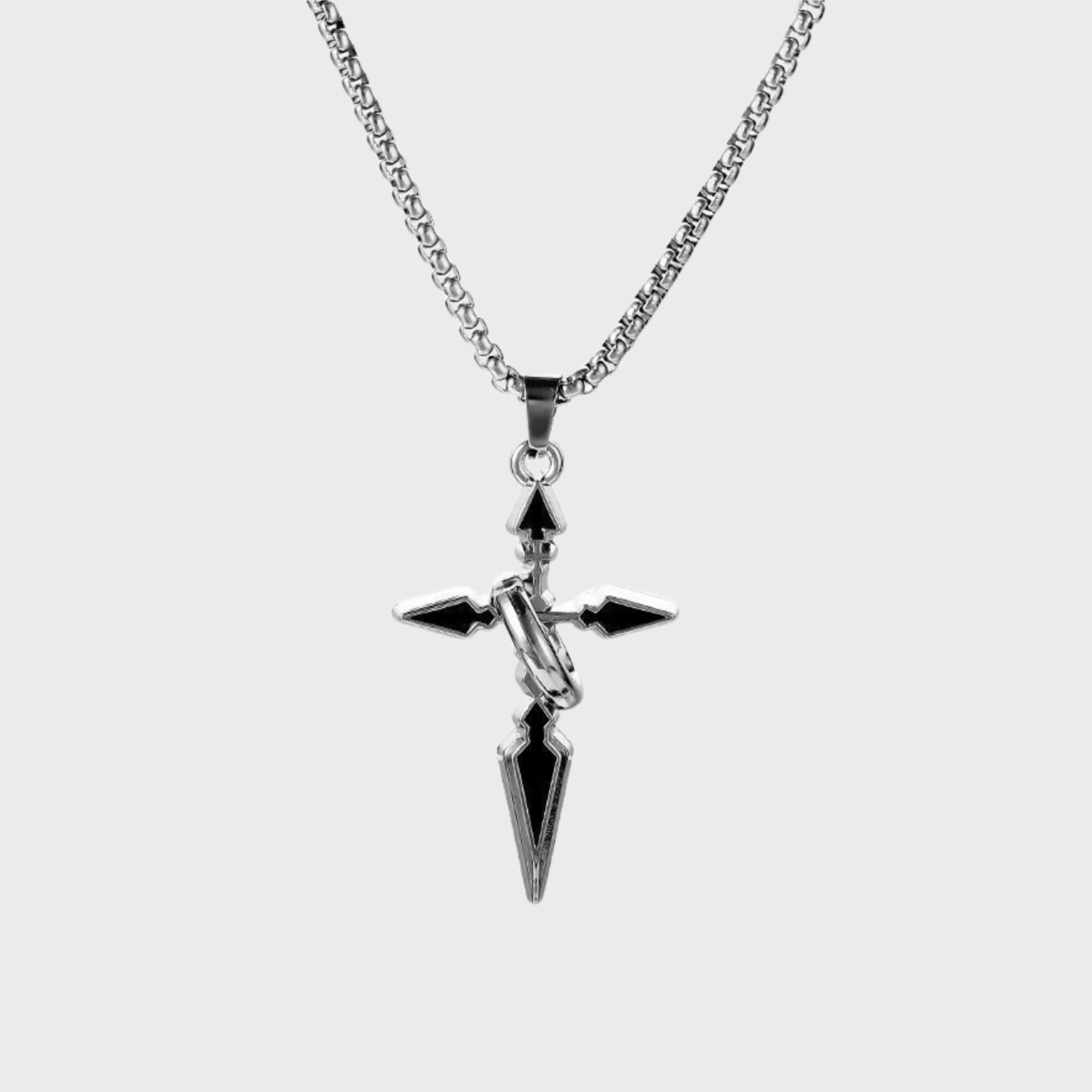 Silver cross pendant necklace for men with bold design on chain